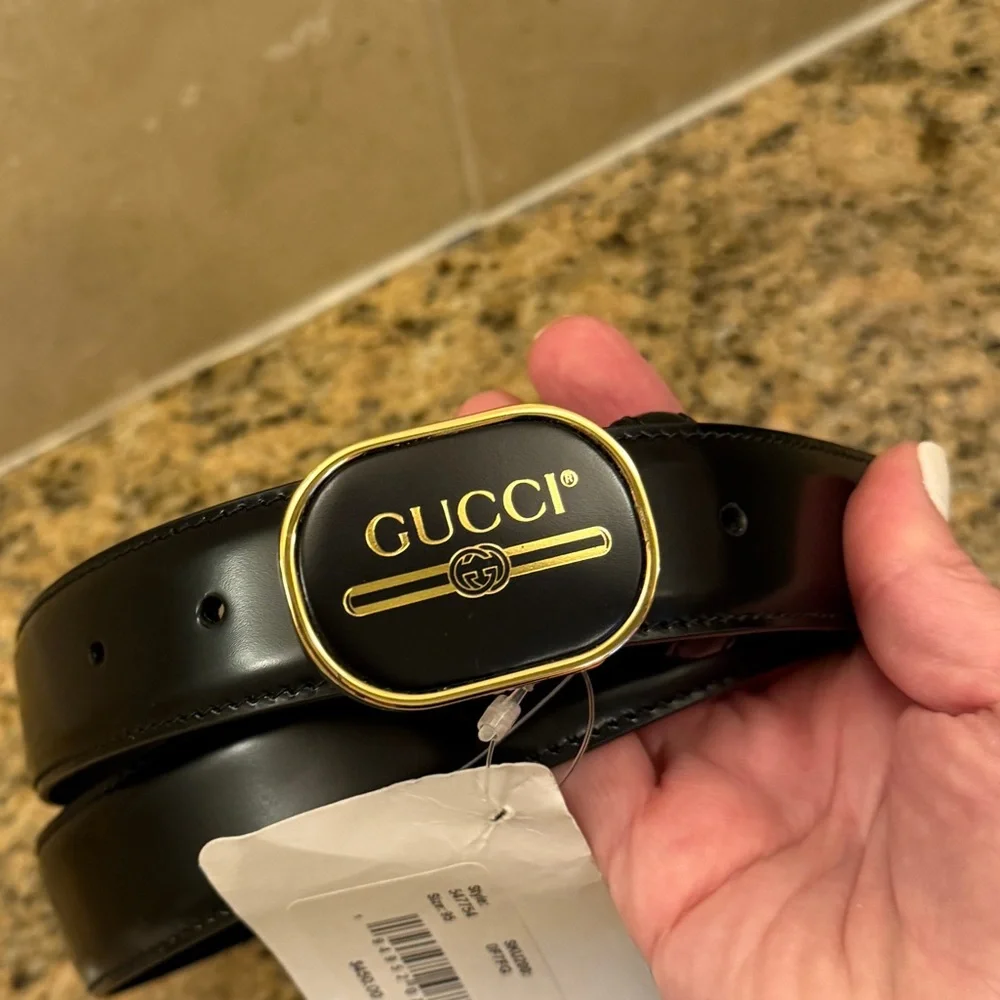 Gucci Leather Belt Black with Gold Buckle